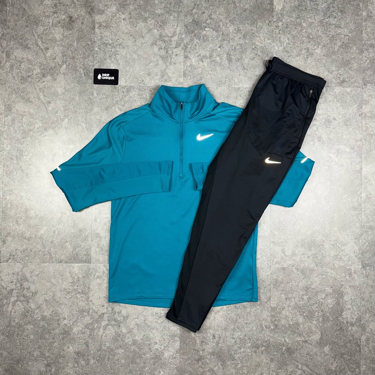 Nike Element 1/4 Zip Aqua Blue & Black Phenom Pants Set