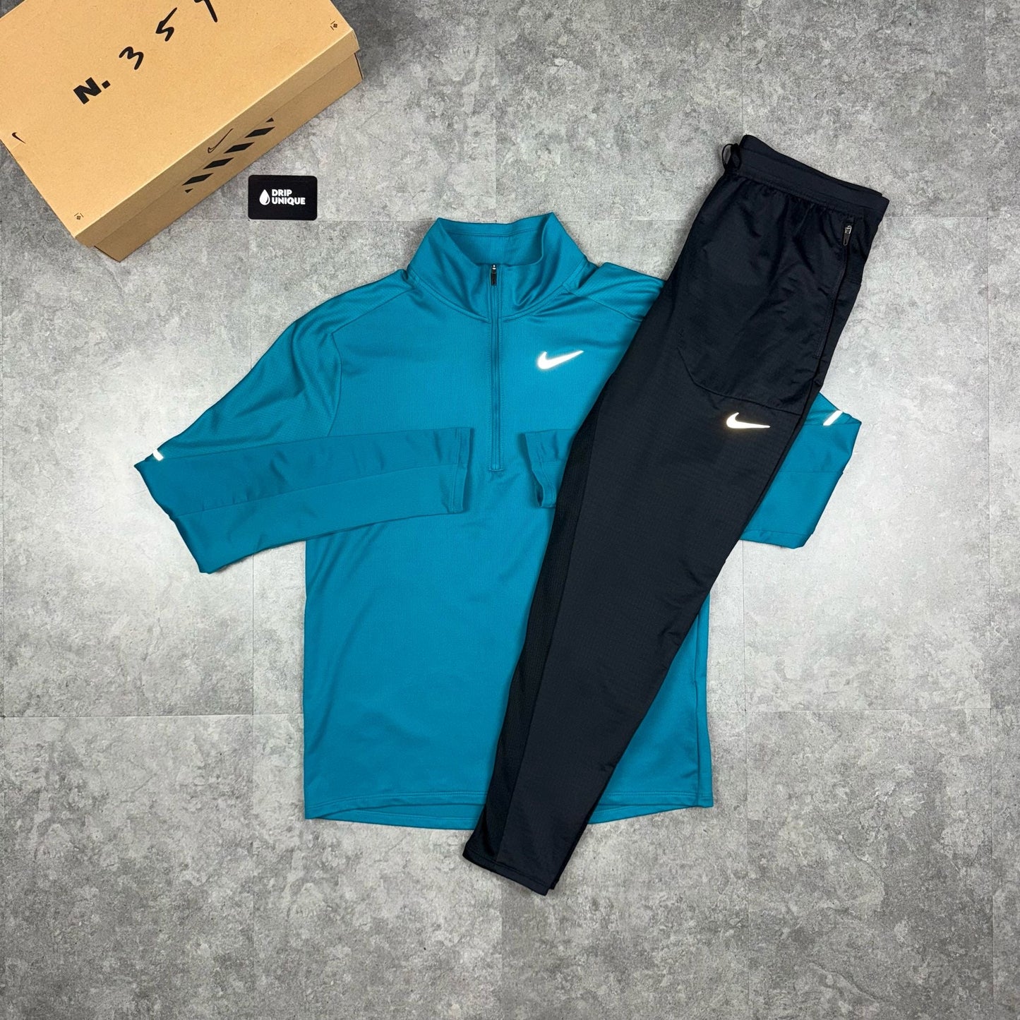 Nike Element 1/4 Zip Aqua Blue & Black Phenom Pants Set