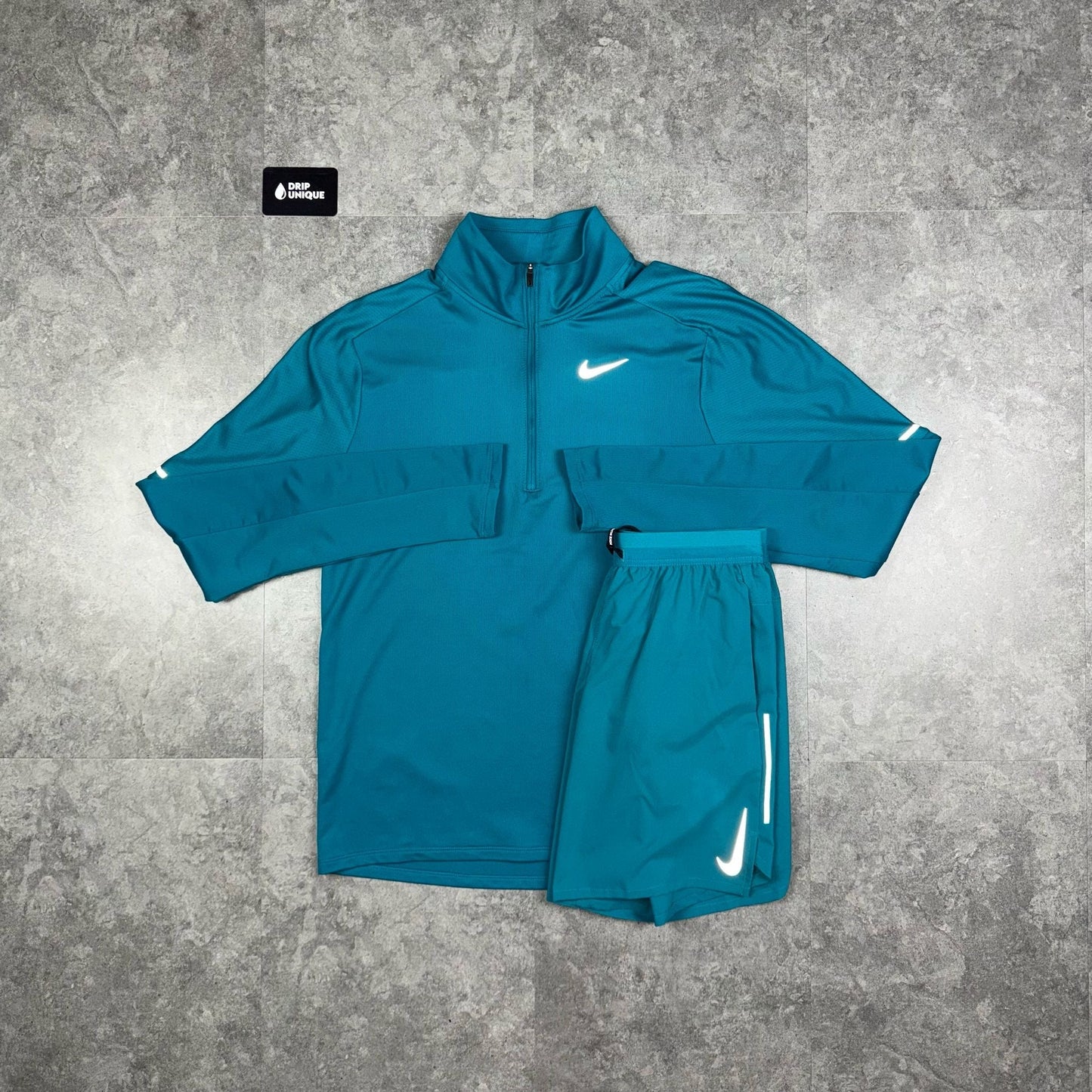 Nike Element 1/4 Zip Top Aqua Blue & Aqua Blue Flex Stride Shorts Set