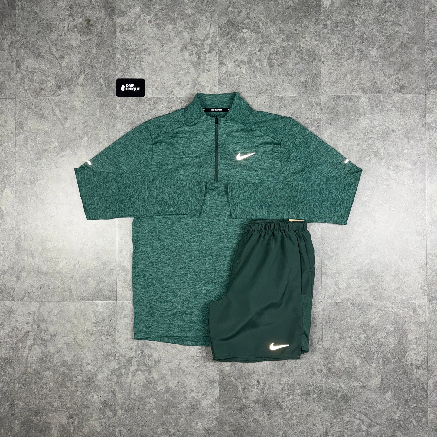 Nike Element 1/4 Zip Top Vintage Green & Vintage Green Challenger Shorts Set