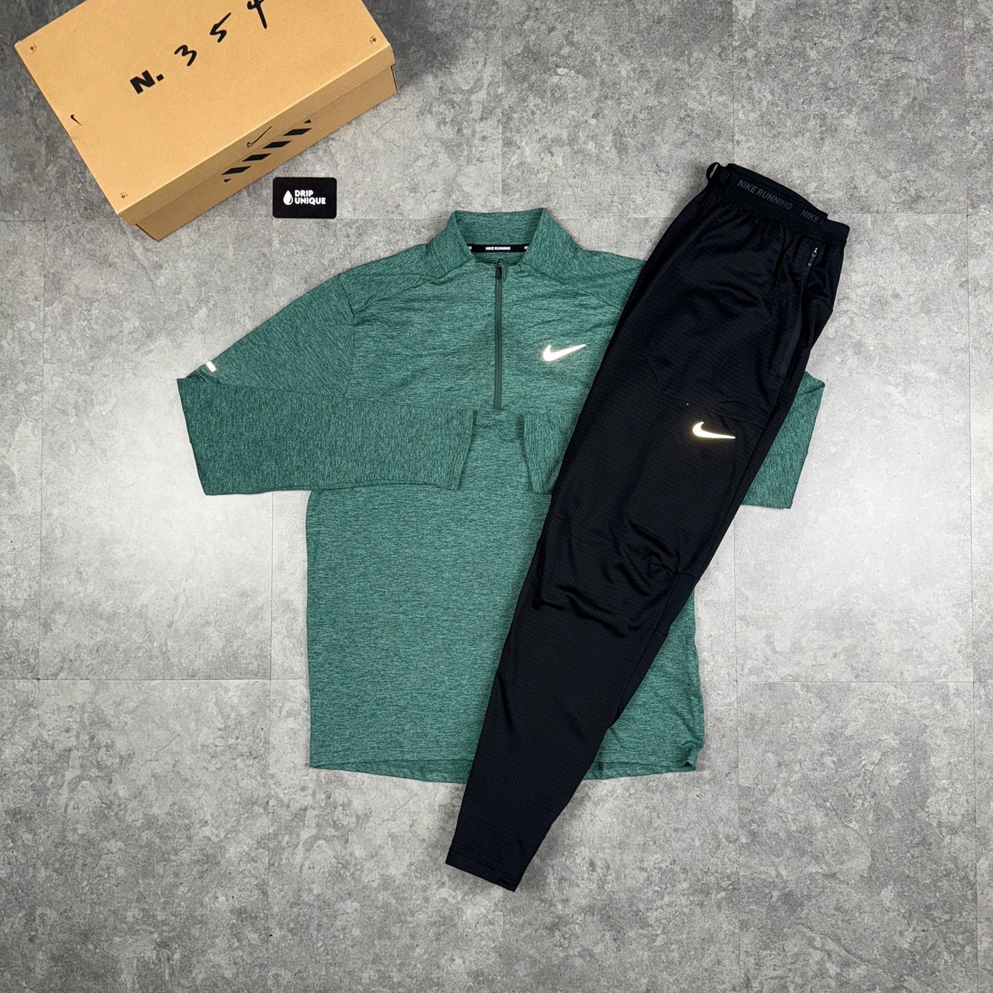 Nike Element 1/4 Zip Vintage Green & Black Phenom Pants Set
