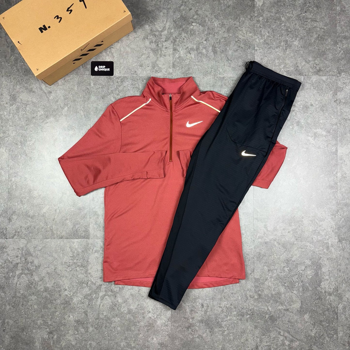 Nike Element 3.0 1/4 Zip Dark Red & Black Phenom Pants Set