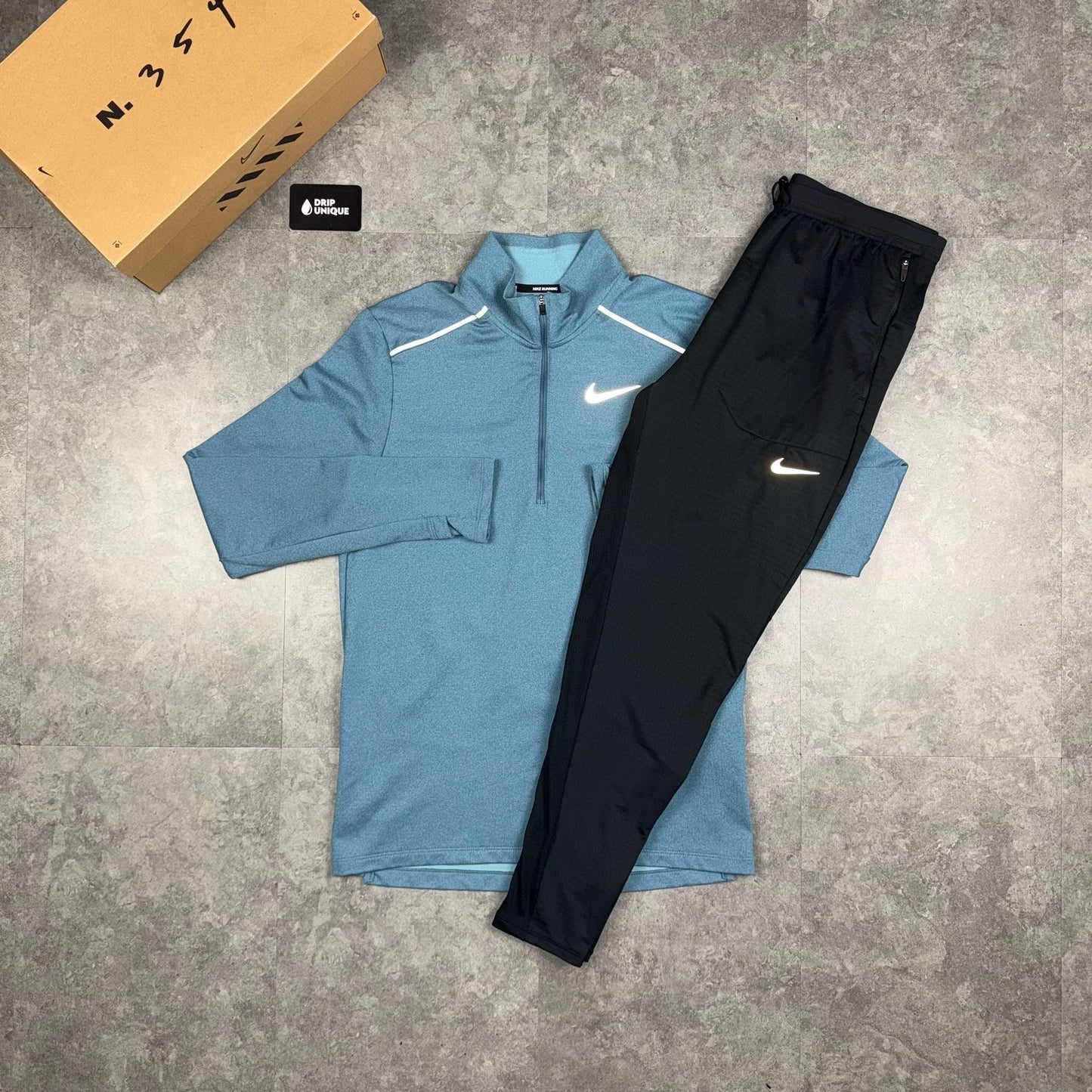 Nike Element 3.0 1/4 Zip Washed Blue & Black Phenom Pants Set