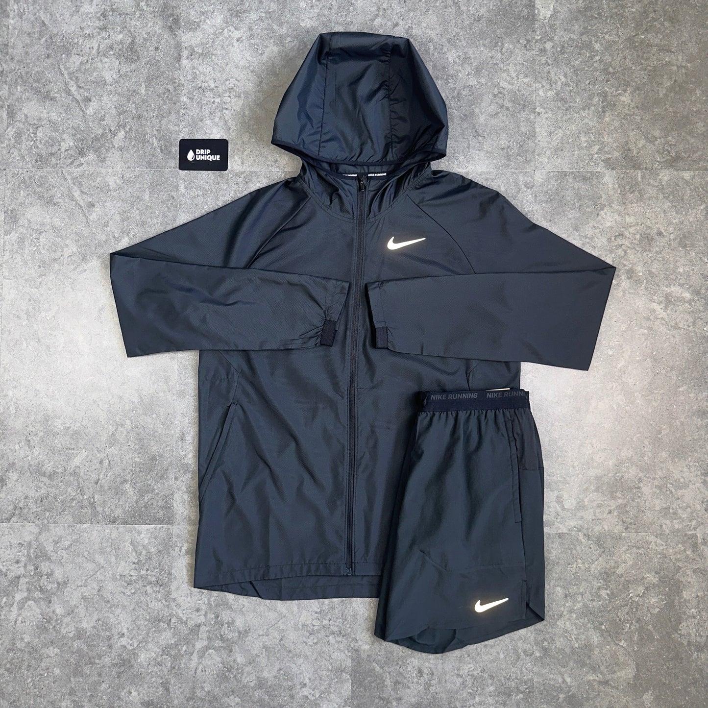 Nike Essential Windrunner Jacket Black & Flex Stride Shorts Set