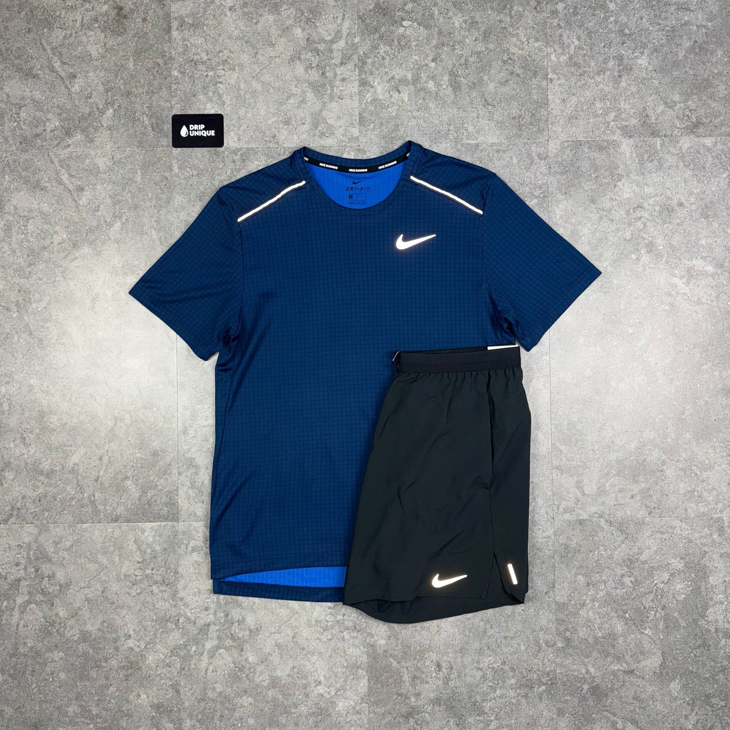 Nike Hex Miler T-Shirt Blue & Black Flex Stride Shorts Set