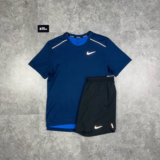 Nike Hex Miler T-Shirt Blue & Black Flex Stride Shorts Set