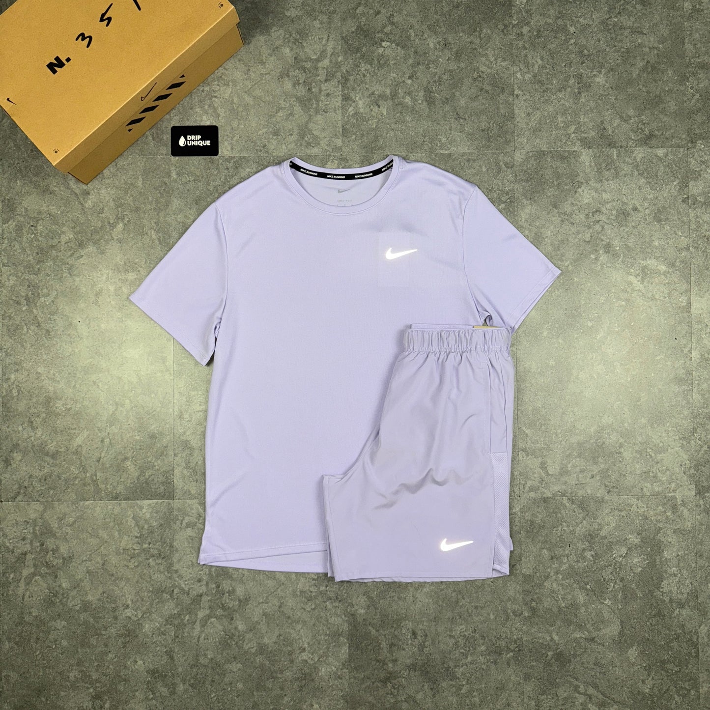 Nike Miler 3.0 T-Shirt Lavender & Lavender Challenger Shorts Set