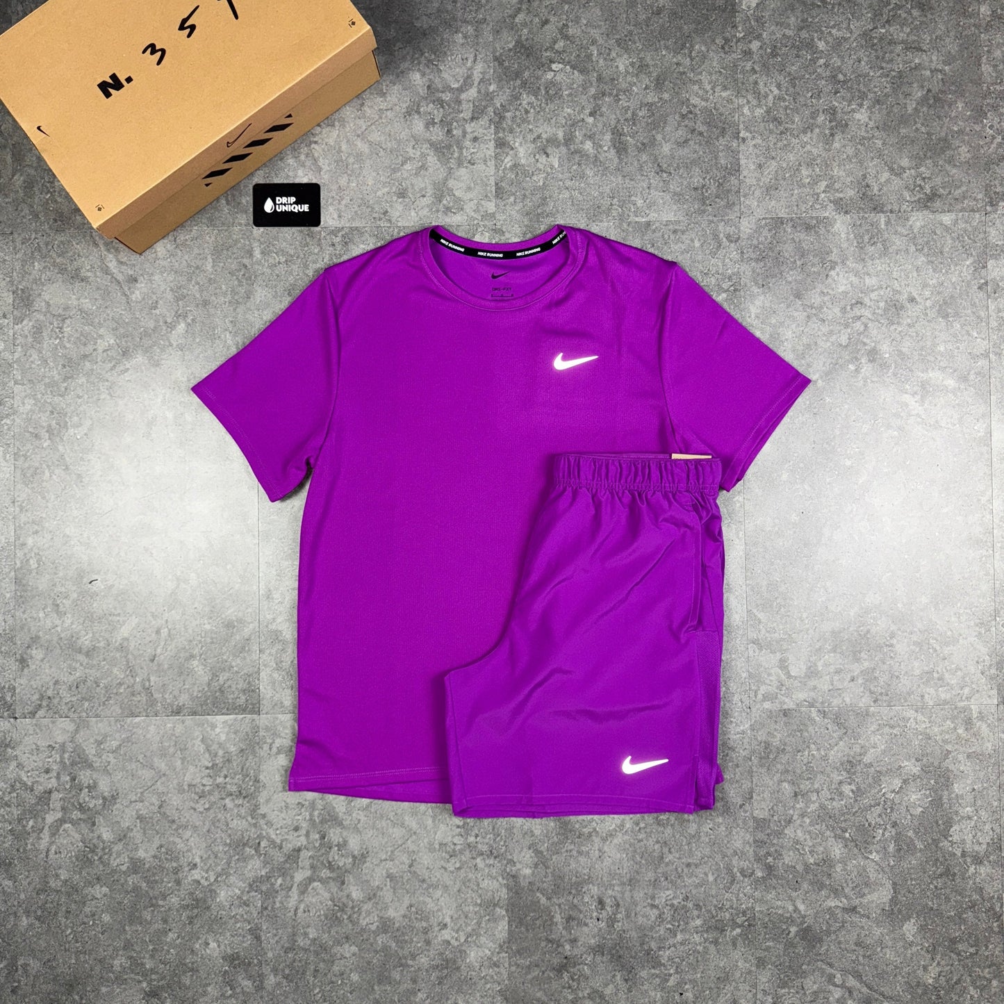 Nike Miler 3.0 T-Shirt Vivid Purple & Purple Challenger Shorts Set