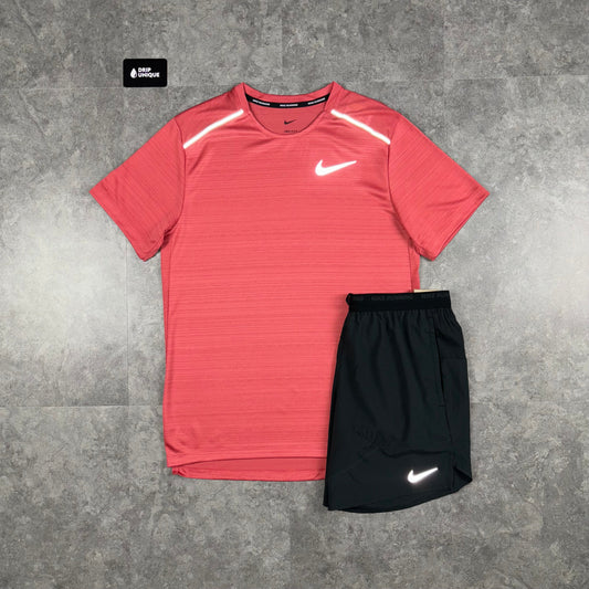Nike Miler T-Shirt Adobe & Black Flex Stride Shorts Set