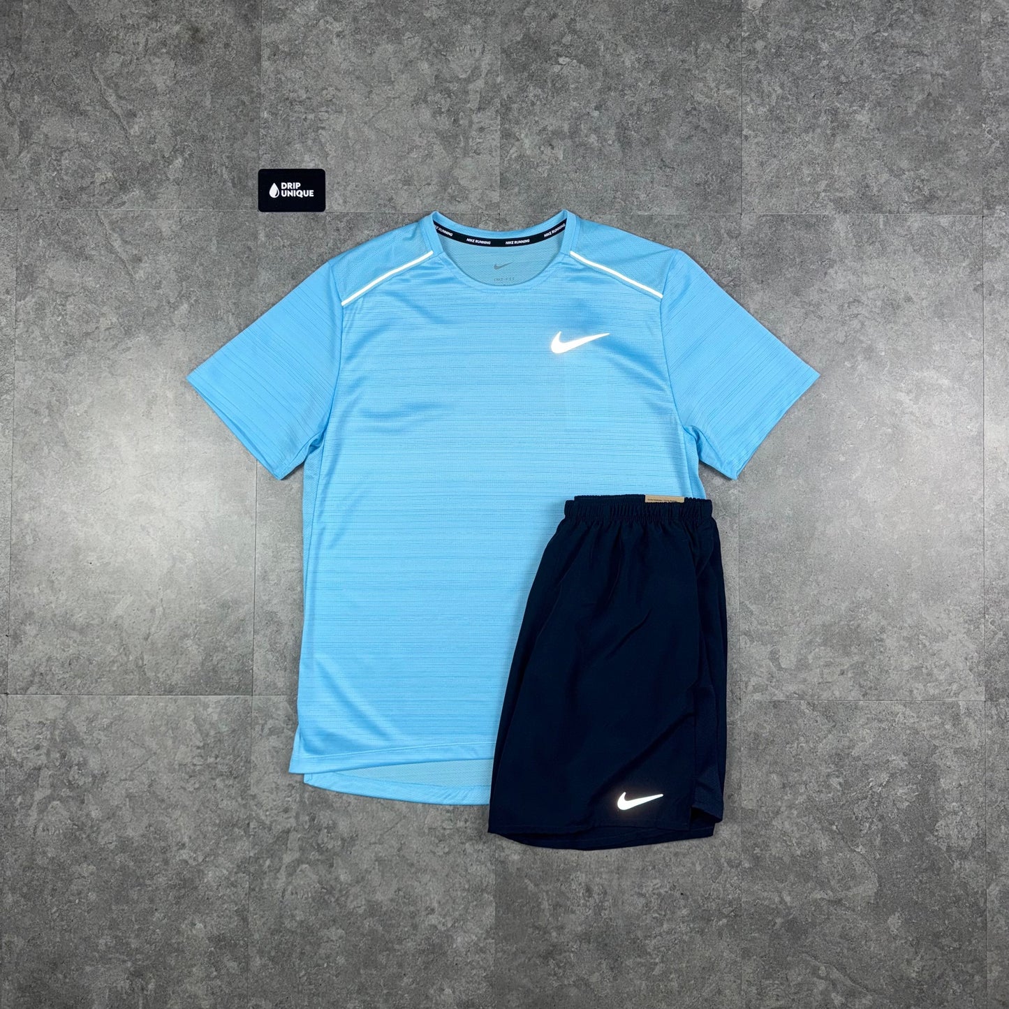 Nike Miler T-Shirt Aquarius Blue & Navy Blue Challenger Shorts Set