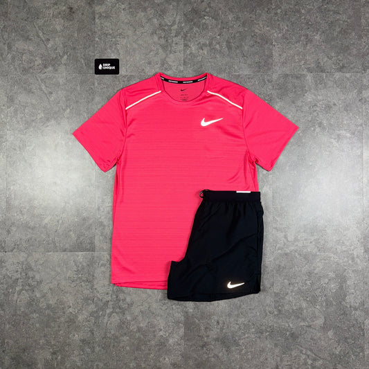 Nike Miler T-Shirt Aster Pink & Black Flex Stride Shorts Set
