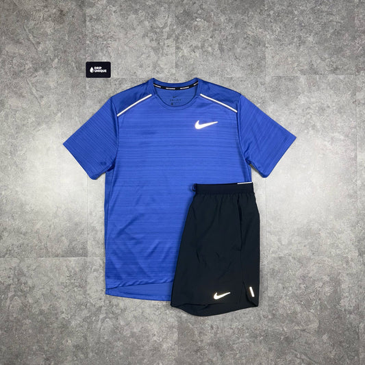 Nike Miler T-Shirt Astronomy Blue & Black Flex Stride Shorts Set