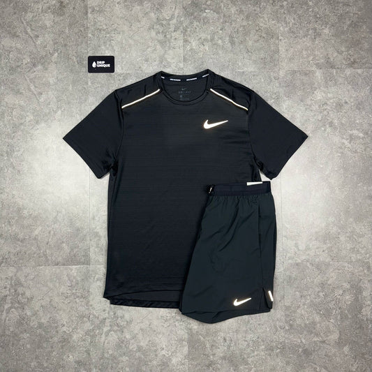 Nike Miler T-Shirt Black & Black Flex Stride Shorts Set