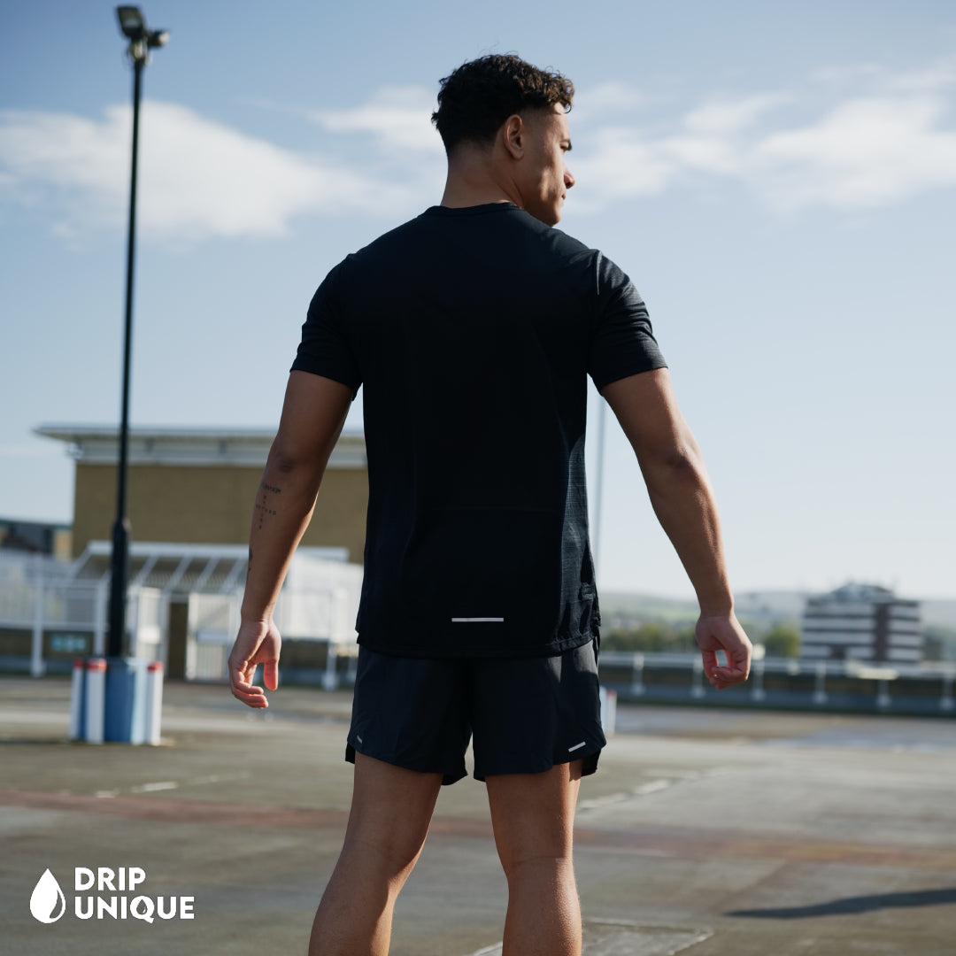 Nike Miler T-Shirt Black & Black Flex Stride Shorts Set