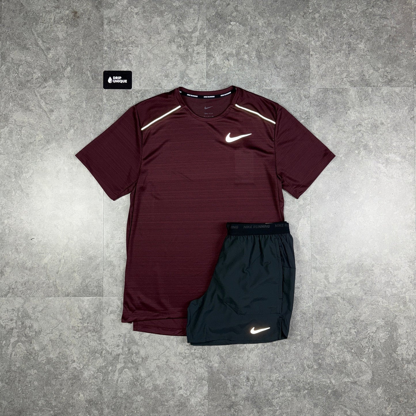 Nike Miler T-Shirt Burgundy Crush & Black Flex Stride Shorts Set