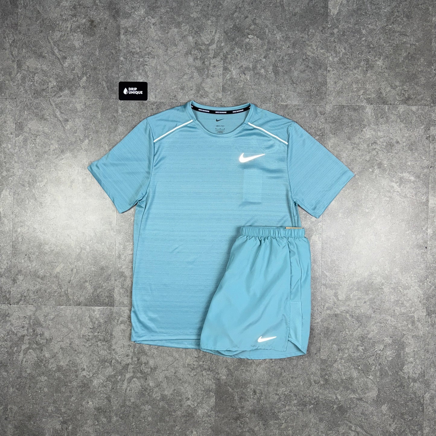 Nike Miler T-Shirt Denim Turqouise & Denim Turquoise Challenger Shorts Set