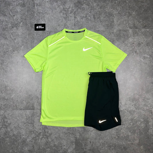 Nike Miler T-Shirt Ghost Green & Black Flex Stride Shorts Set