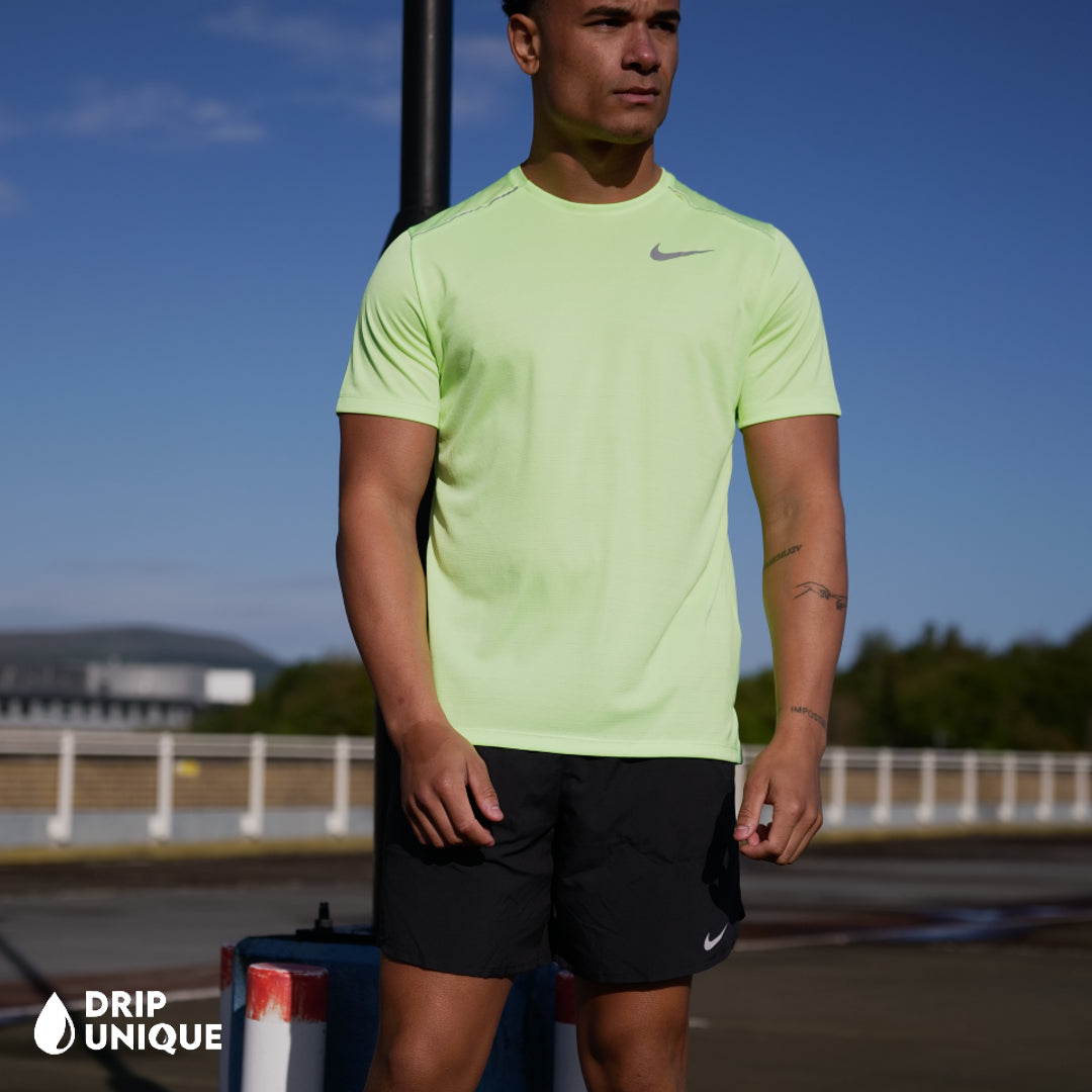 Nike Miler T-Shirt Ghost Green & Black Flex Stride Shorts Set