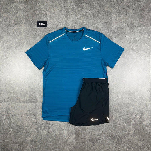 Nike Miler T-Shirt Green Abyss & Black Flex Stride Shorts Set