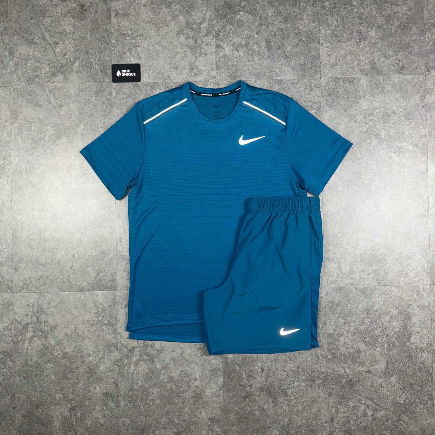 Nike Miler T-Shirt Green Abyss & Green Abyss Challenger Shorts Set