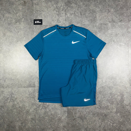 Nike Miler T-Shirt Green Abyss & Green Abyss Challenger Shorts Set