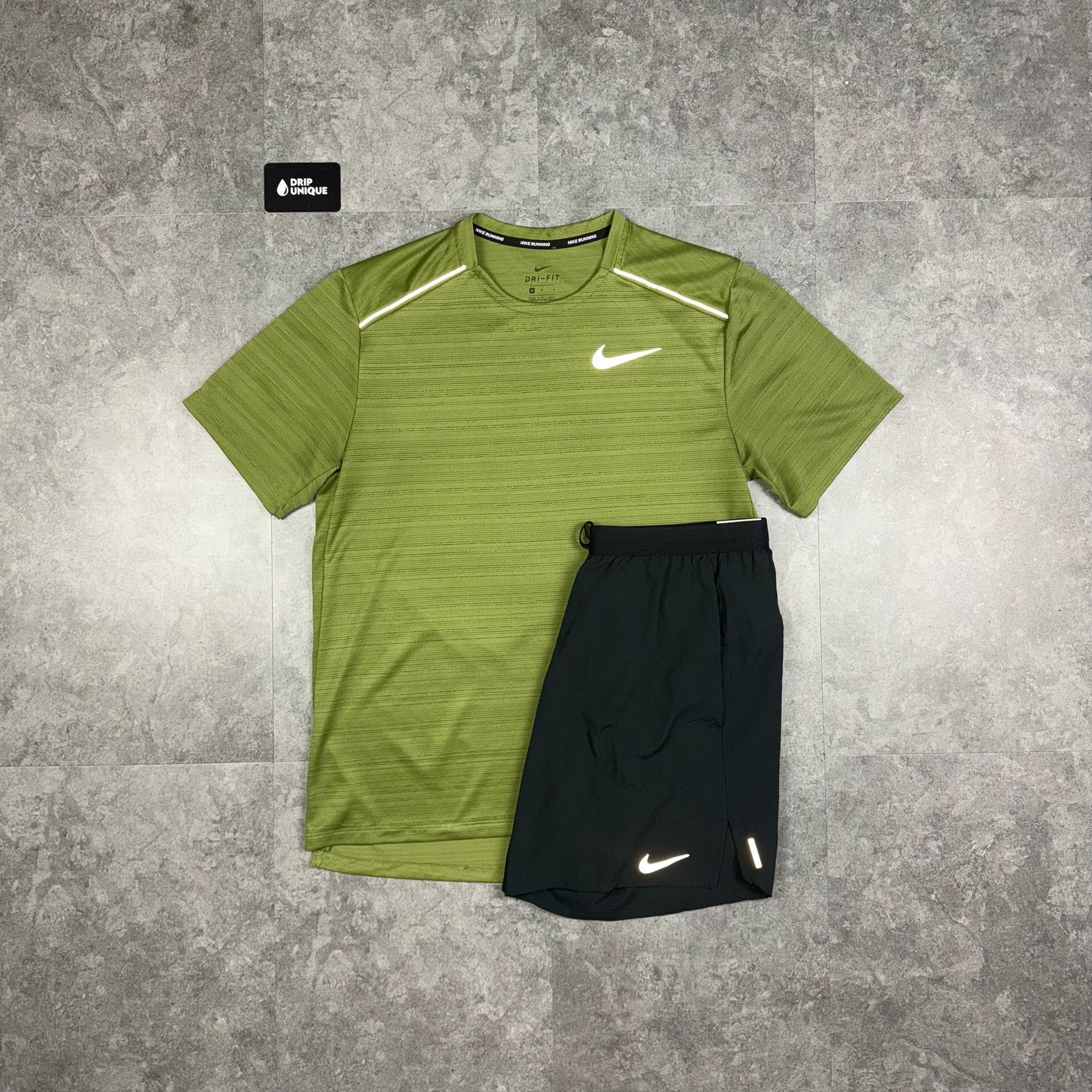 Nike Miler T-Shirt Green & Black Flex Stride Shorts Set