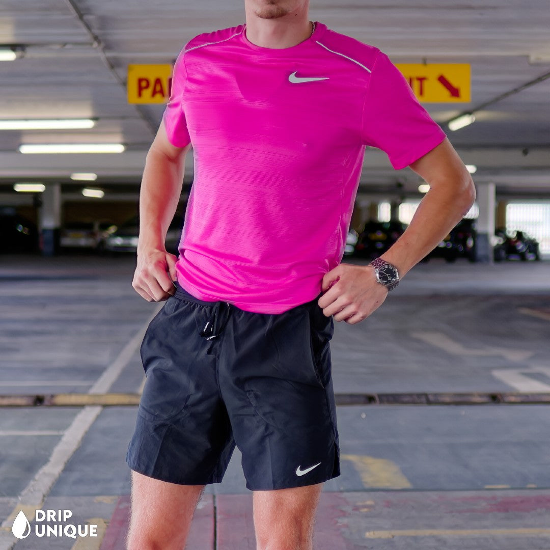 Nike Miler T-Shirt Hot Pink & Black Flex Stride Shorts Set