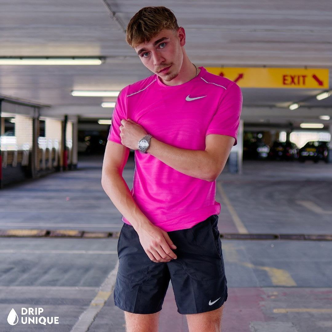 Nike Miler T-Shirt Hot Pink & Black Flex Stride Shorts Set