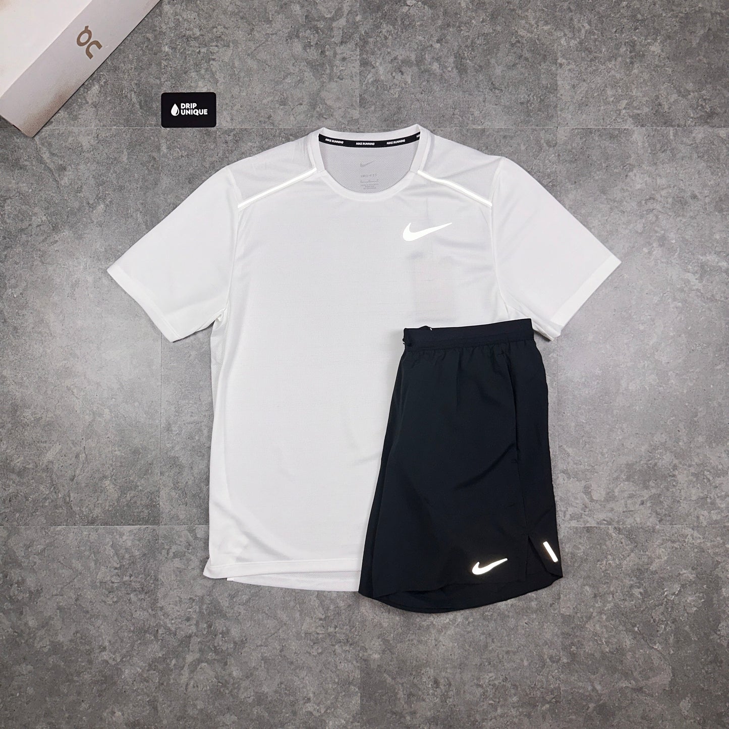 Nike Miler T-Shirt Ice White & Black Flex Stride Shorts Set