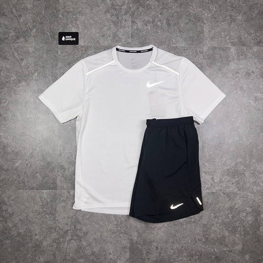 Nike Miler T-Shirt Ice White & Black Flex Stride Shorts Set