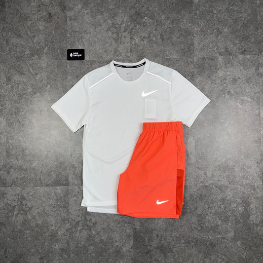 Nike Miler T-Shirt Ice White & Peach Challenger Shorts Set
