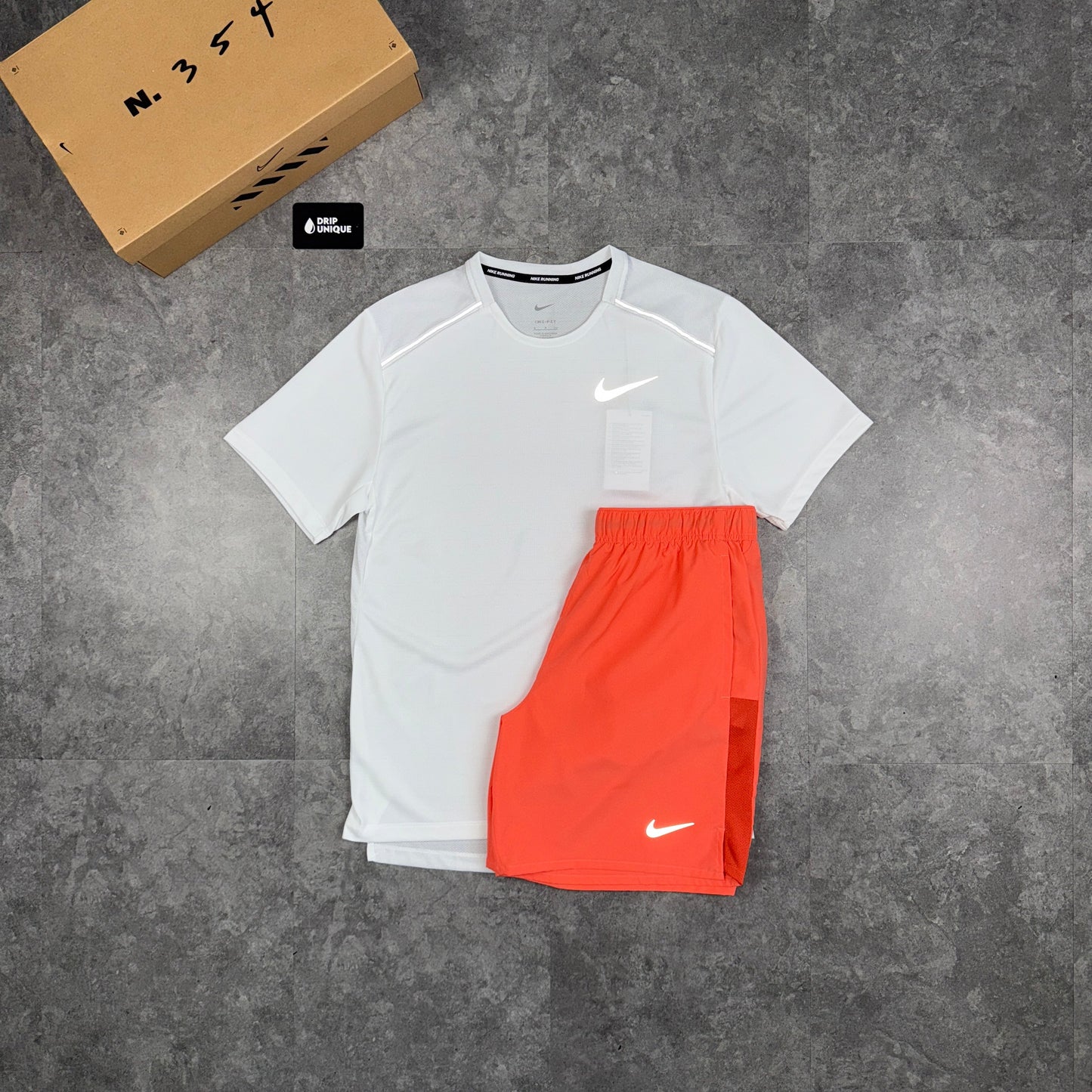 Nike Miler T-Shirt Ice White & Peach Challenger Shorts Set