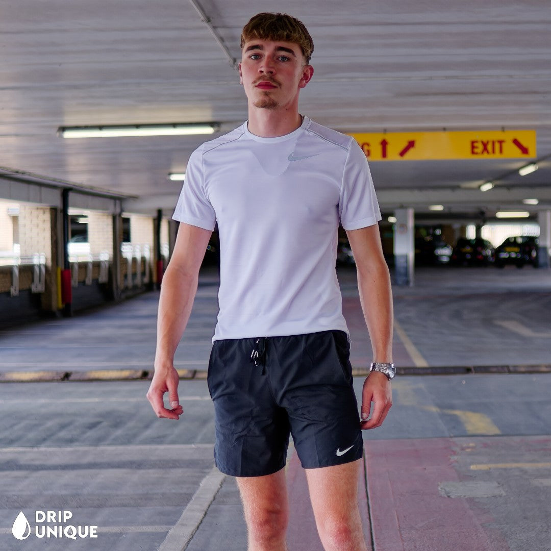 Nike Miler T-Shirt Ice White & Black Flex Stride Shorts Set