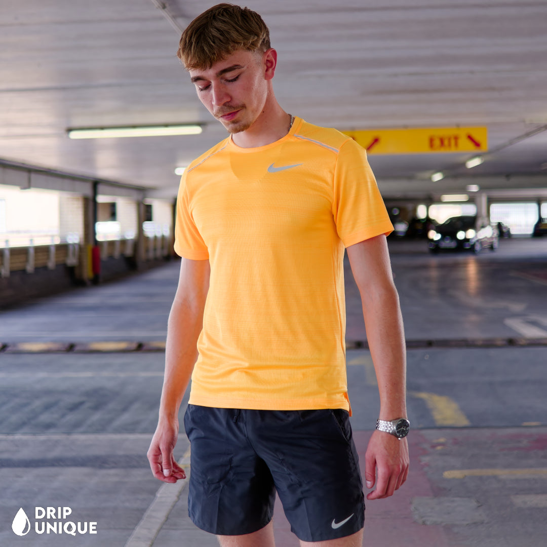 Nike Miler T-Shirt Laser Orange & Black Flex Stride Shorts Set