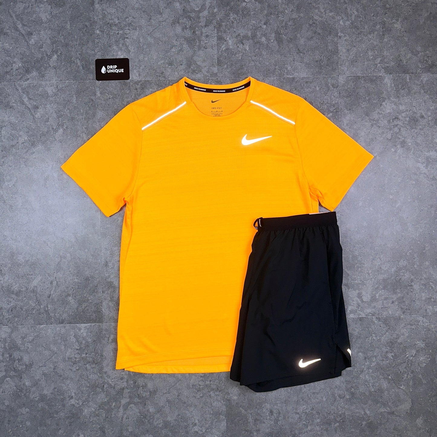 Nike Miler T-Shirt Laser Orange & Black Flex Stride Shorts Set