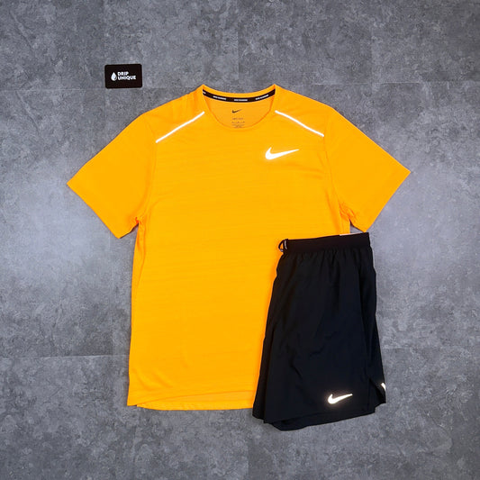 Nike Miler T-Shirt Laser Orange & Black Flex Stride Shorts Set