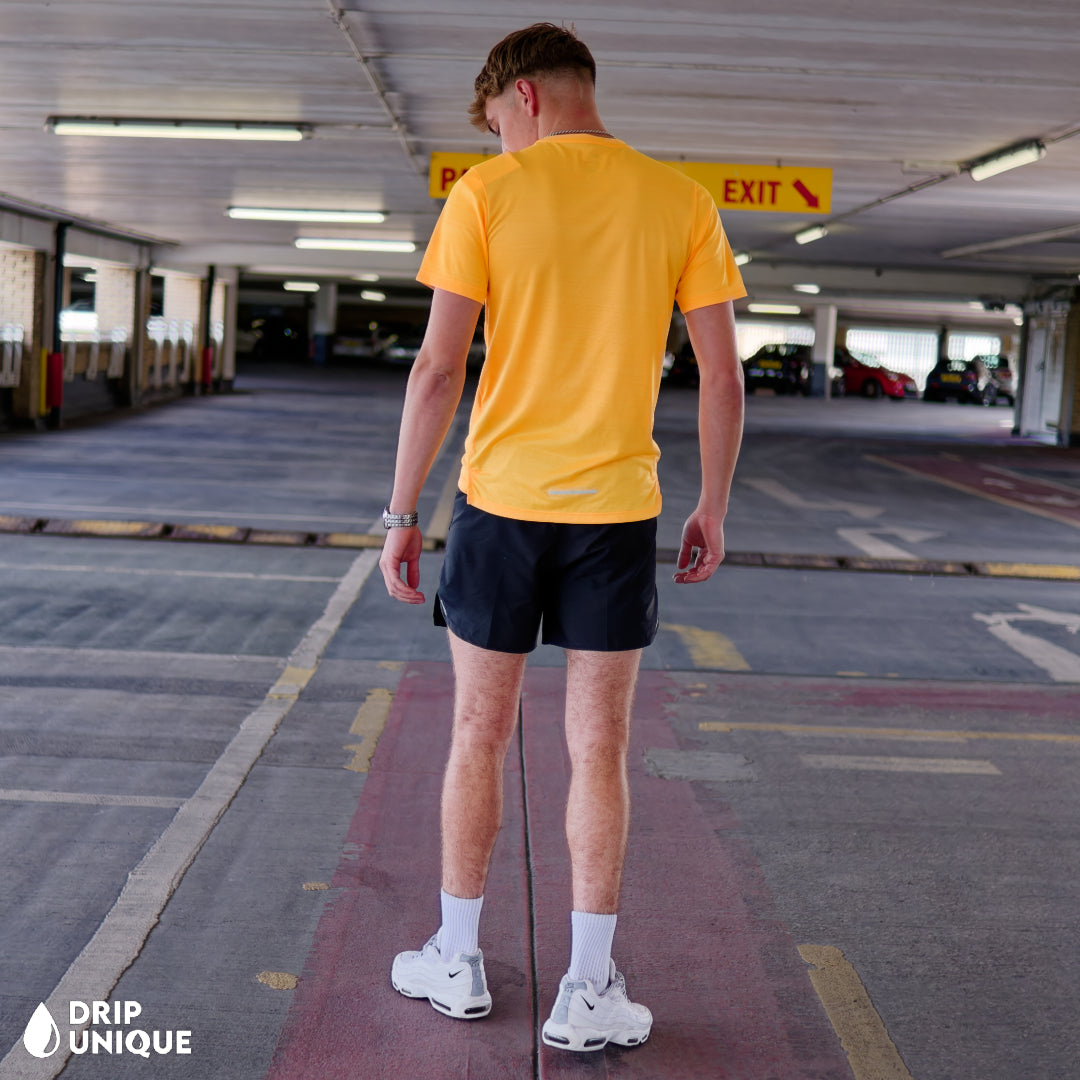 Nike Miler T-Shirt Laser Orange & Black Flex Stride Shorts Set