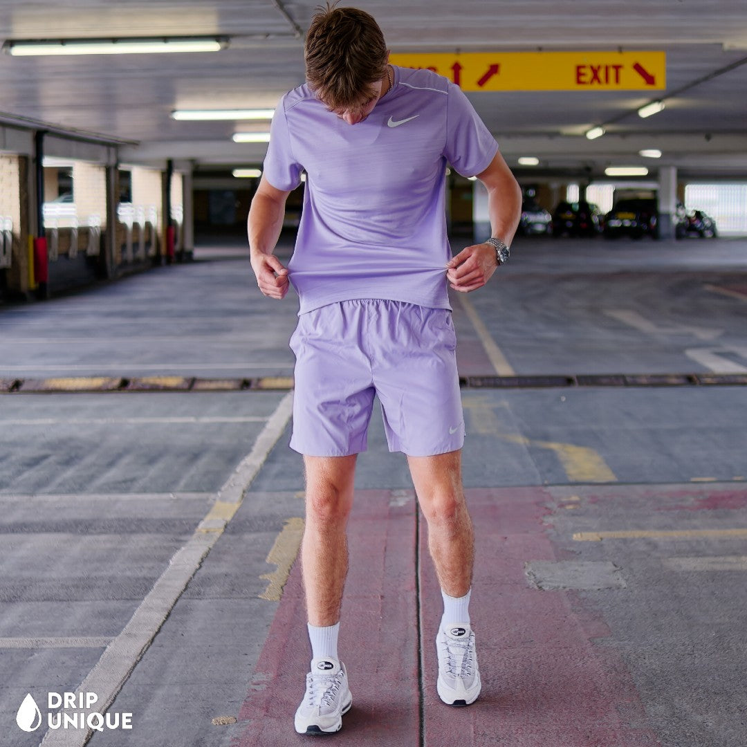 Nike Miler T-Shirt Lavender & Lavender Challenger Shorts Set