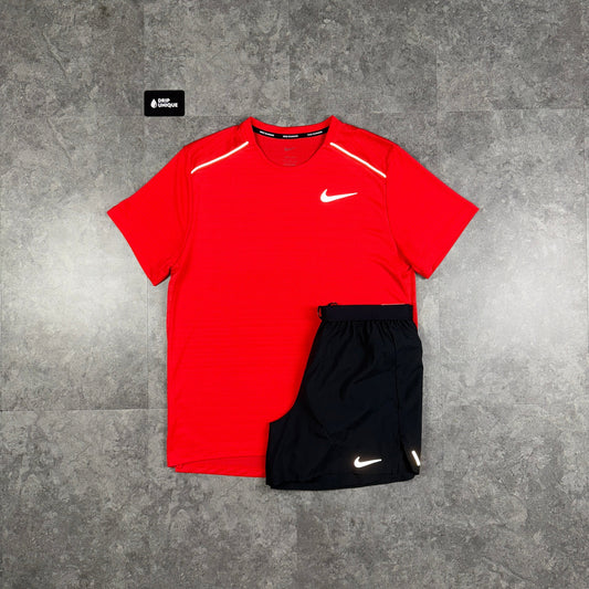Nike Miler T-Shirt Light Crimson Red & Black Flex Stride Shorts Set