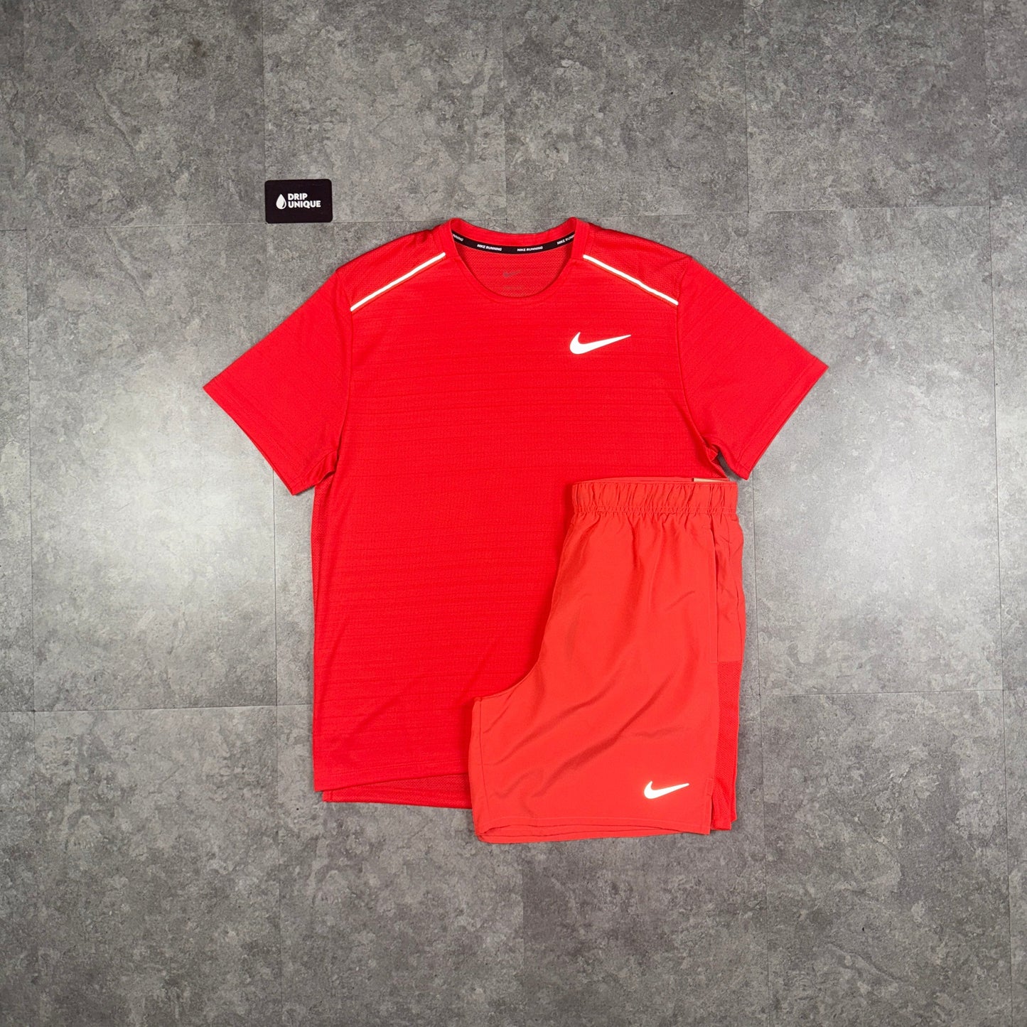 Nike Miler T-Shirt Light Crimson & Light Crimson Challenger Shorts Set