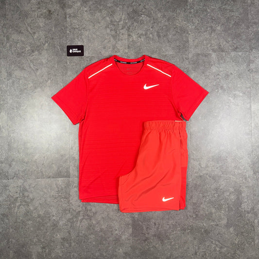 Nike Miler T-Shirt Light Crimson & Light Crimson Challenger Shorts Set