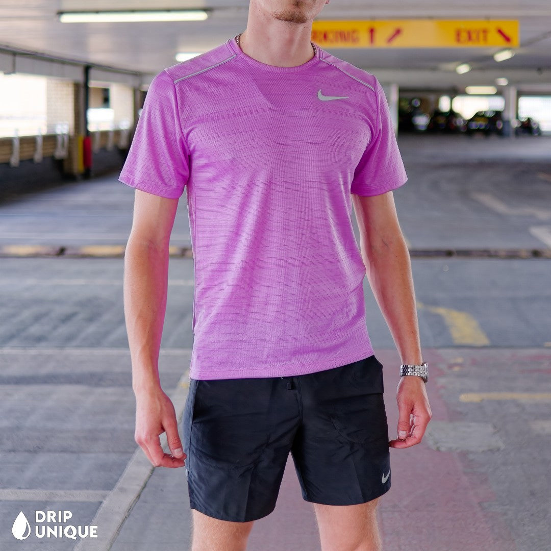 Nike Miler T-Shirt Lilac & Black Flex Stride Shorts Set