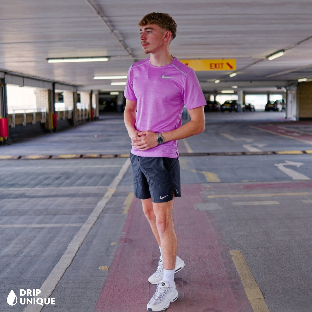 Nike Miler T-Shirt Lilac & Black Flex Stride Shorts Set
