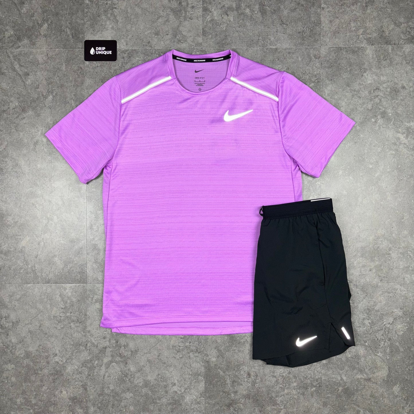 Nike Miler T-Shirt Lilac & Black Flex Stride Shorts Set