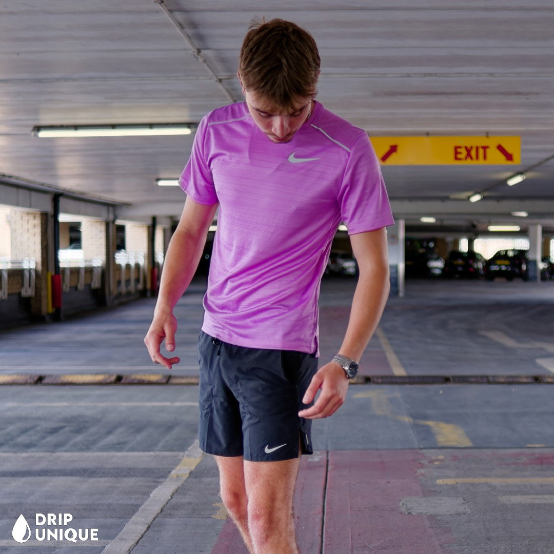 Nike Miler T-Shirt Lilac & Black Flex Stride Shorts Set