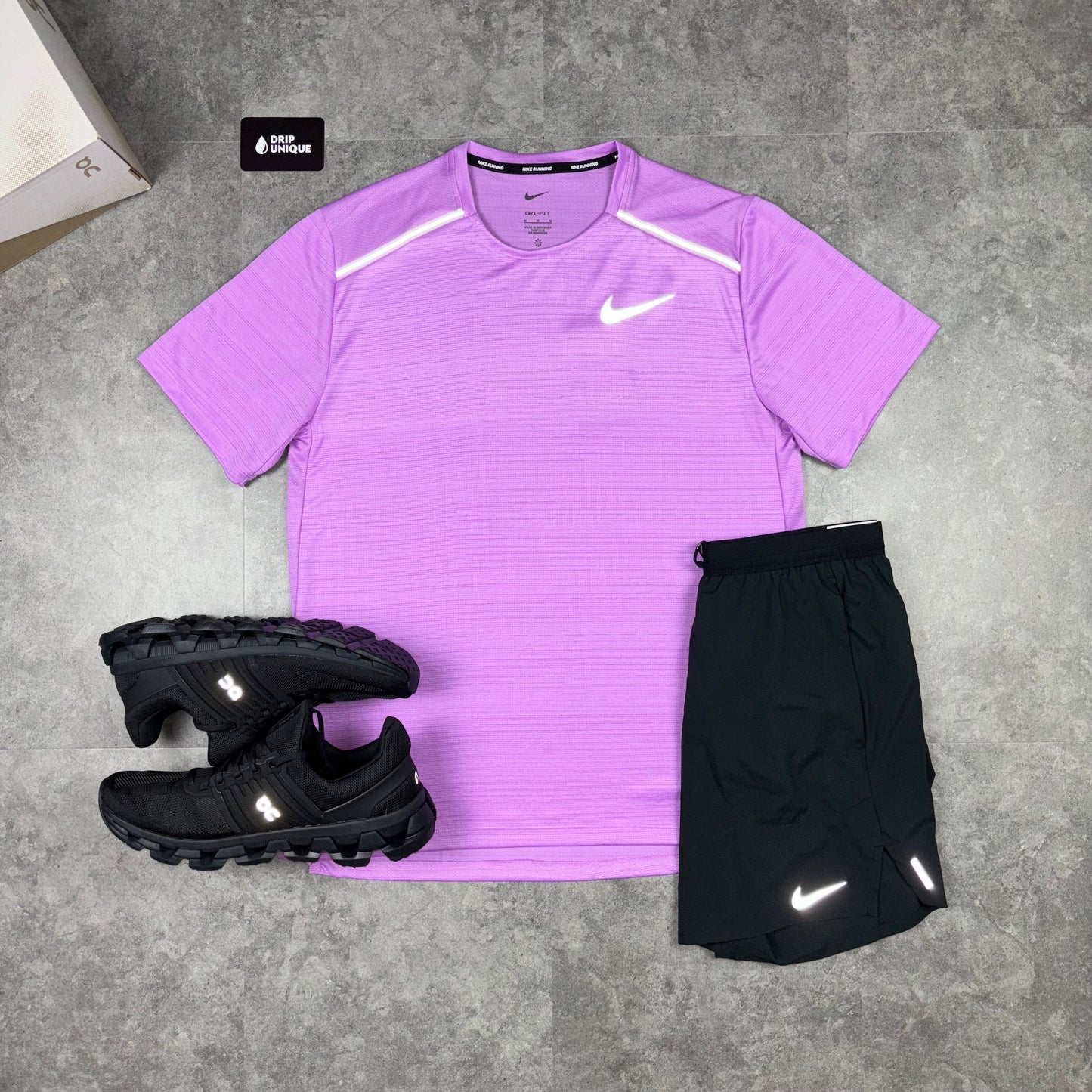 Nike Miler T-Shirt Lilac & Black Flex Stride Shorts Set