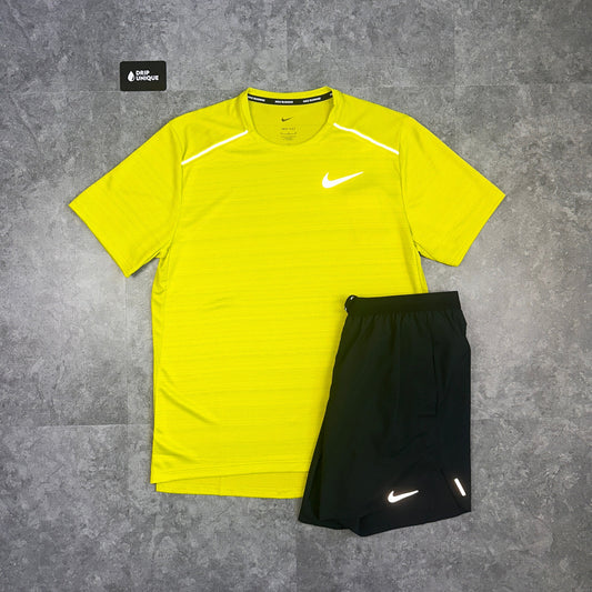 Nike Miler T-Shirt Lime Green & Black Flex Stride Shorts Set