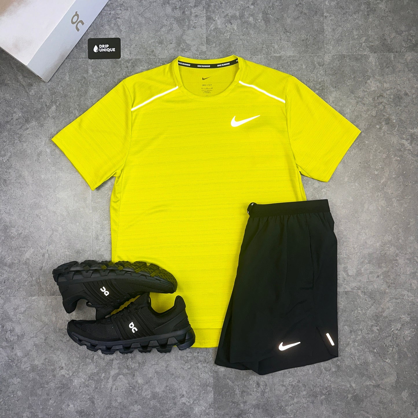 Nike Miler T-Shirt Lime Green & Black Flex Stride Shorts Set