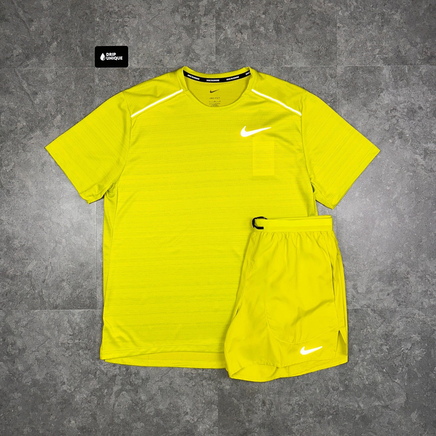 Nike Miler T-Shirt Lime Green & Flex Stride Shorts Set