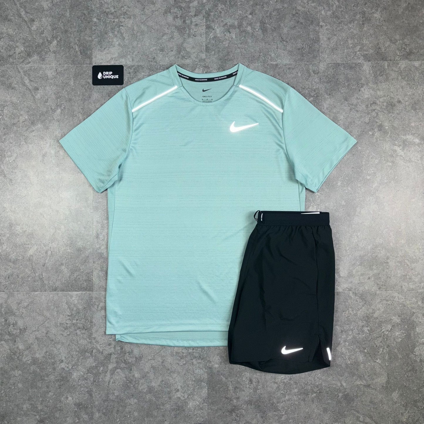 Nike Miler T-Shirt Mineral & Black Flex Stride Shorts Set